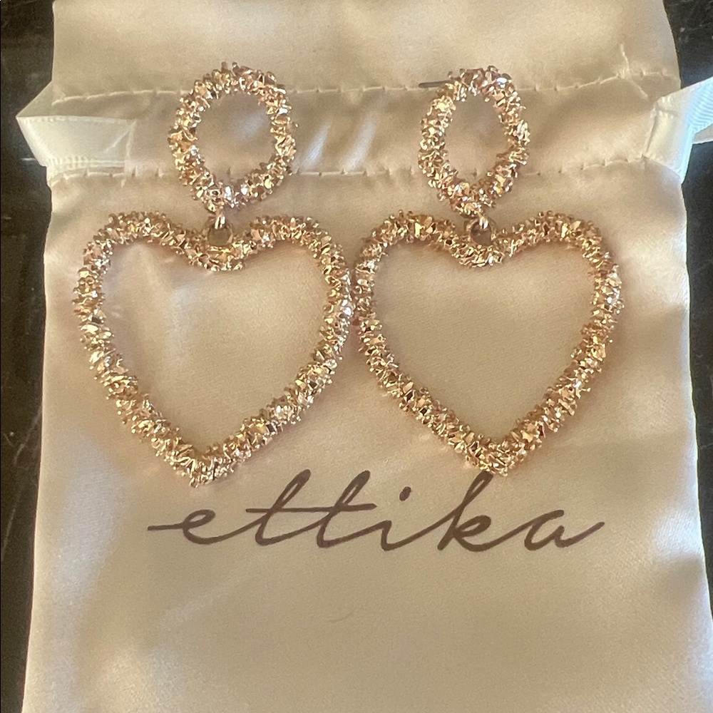 ettika  Gold Sparkle Heart Drop Earrings
